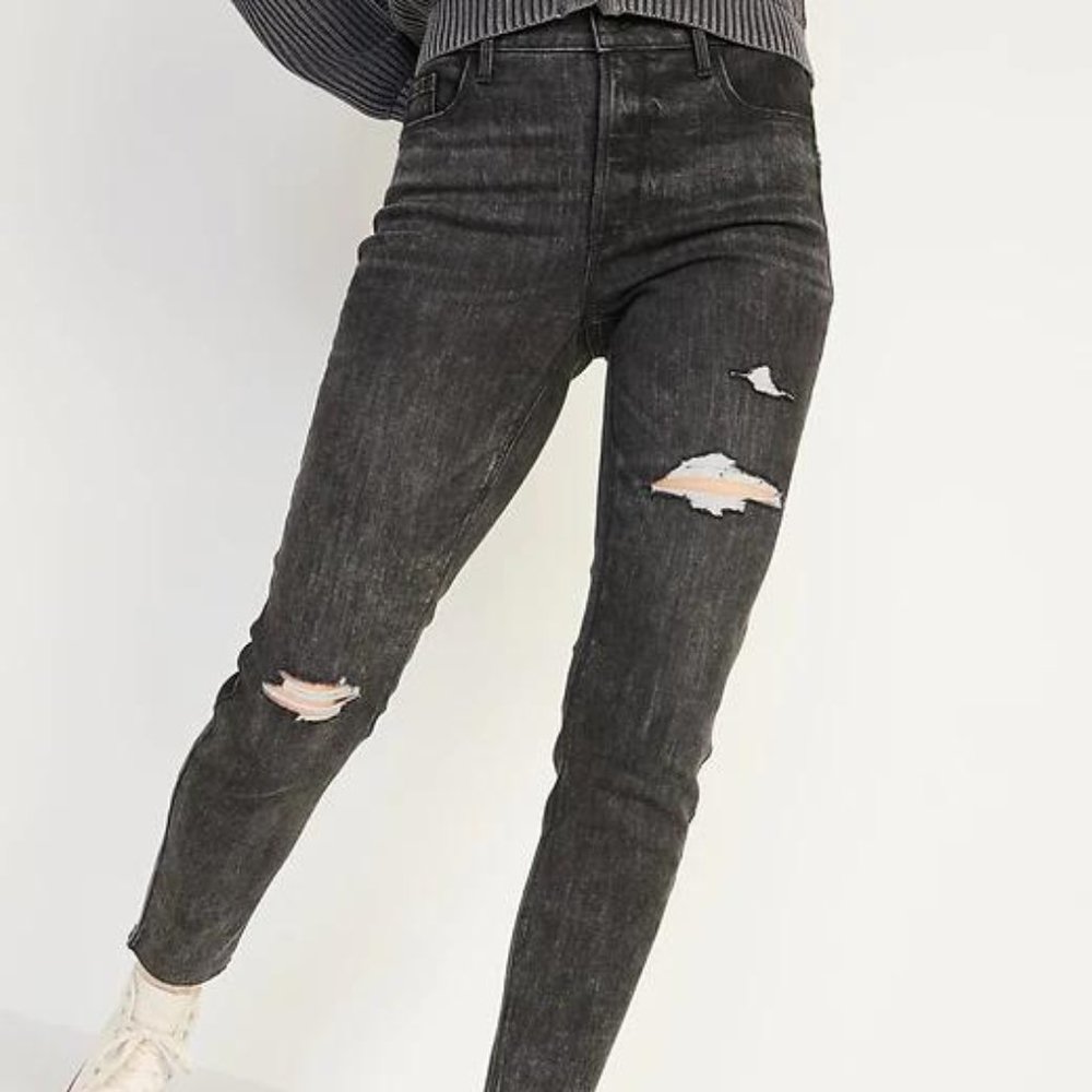 Old Navy High-Waisted Rockstar Super Skinny Ripped Gray Ankle Jeans for Women